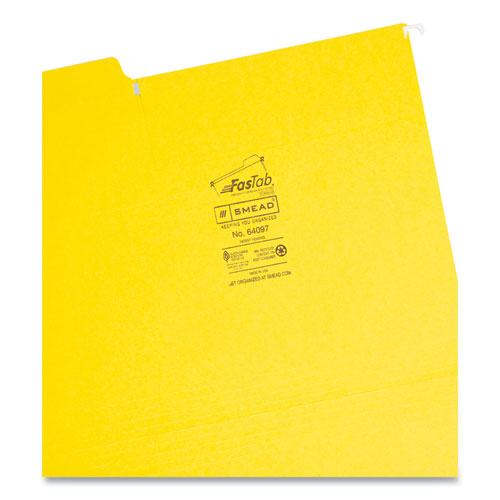 Image of Smead FasTab Hanging Folders, Letter Size, 1/3-Cut Tabs, Yellow, 20/Box