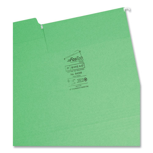 Image of Smead FasTab Hanging Folders, Letter Size, 1/3-Cut Tabs, Green, 20/Box