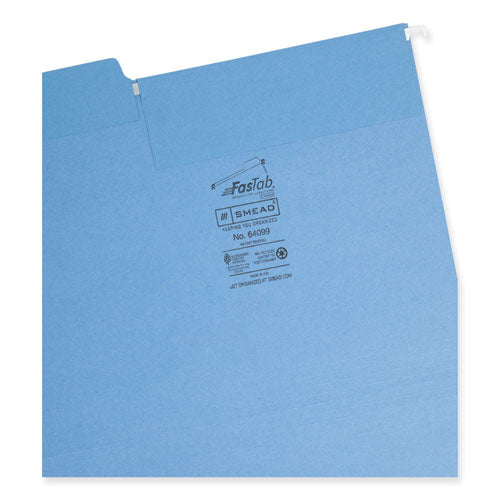 Image of Smead FasTab Hanging Folders, Letter Size, 1/3-Cut Tabs, Blue, 20/Box