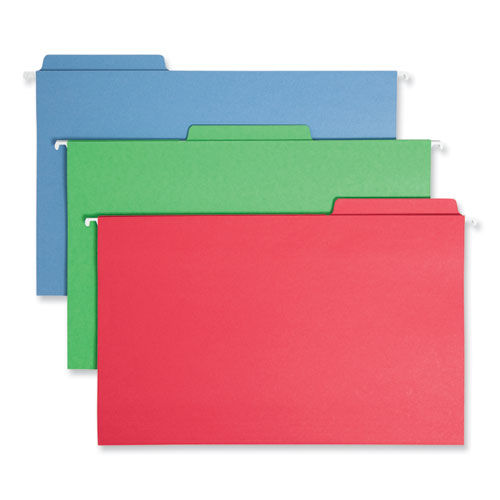 Image of Smead FasTab Hanging Folders, Legal Size, 1/3-Cut Tabs, Assorted Colors, 18/Box