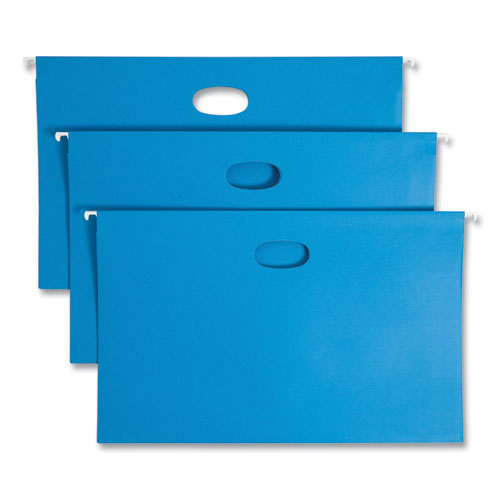 Image of Smead Hanging Pockets with Full-Height Gusset, 1 Section, 3" Capacity, Legal Size, 1/5-Cut Tabs, Sky Blue, 25/Box