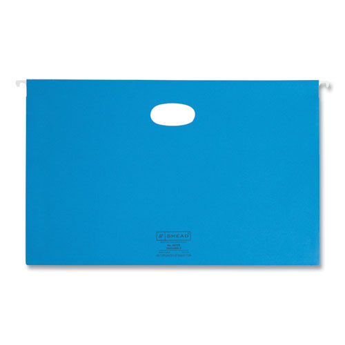 Image of Smead Hanging Pockets with Full-Height Gusset, 1 Section, 3" Capacity, Legal Size, 1/5-Cut Tabs, Sky Blue, 25/Box