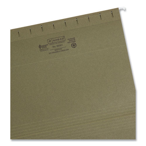 Image of Smead 100% Recycled Hanging File Folders, Letter Size, 1/5-Cut Tabs, Standard Green, 25/Box