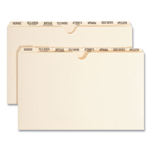 Image of Smead Replacement Pressboard Mortgage File Dividers, Punched for K-Style Fasteners, Legal Size, Manila, 8 Dividers/Set, 12 Sets/Box