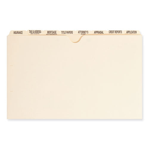 Image of Smead Replacement Pressboard Mortgage File Dividers, Punched for K-Style Fasteners, Legal Size, Manila, 8 Dividers/Set, 12 Sets/Box