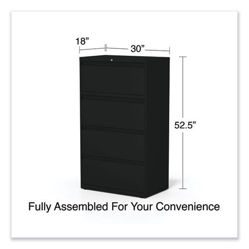 Image of Alera® Lateral File, 4 Legal/Letter-Size File Drawers, Black, 30" x 18.63" x 52.5"