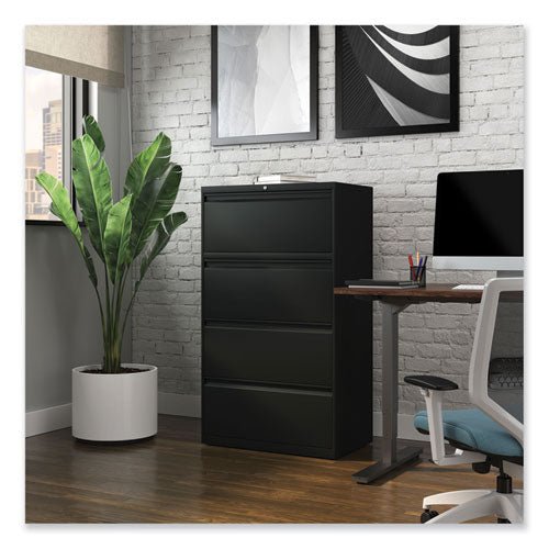 Image of Alera® Lateral File, 4 Legal/Letter-Size File Drawers, Black, 30" x 18.63" x 52.5"