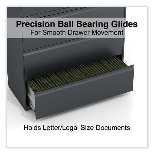 Image of Alera® Lateral File, 5 Legal/Letter/A4/A5-Size File Drawers, Charcoal, 42" x 18.63" x 67.63"