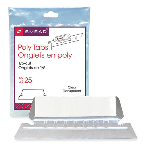 Image of Smead Poly Index Tabs and Inserts For Hanging File Folders, 1/5-Cut, White/Clear, 2.25" Wide, 25/Pack
