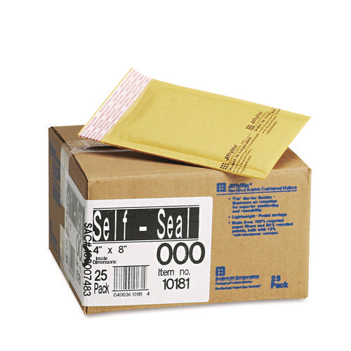 Image of Sealed Air Jiffylite Self-Seal Bubble Mailer, #000, Barrier Bubble Air Cell Cushion, Self-Adhesive Closure, 4 x 8, Brown Kraft, 25/CT