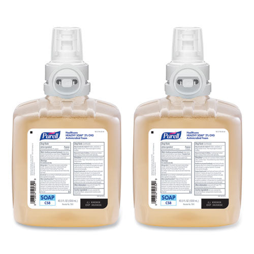 Image of PURELL® Healthy Soap 2.0% CHG Antimicrobial Foam Refill for CS8 Dispensers, Fragrance-Free, 1,200 mL, 2/Carton