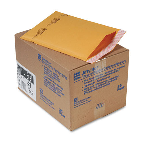 Image of Sealed Air Jiffylite Self-Seal Bubble Mailer, #1, Barrier Bubble Air Cell Cushion, Self-Adhesive Closure, 7.25 x 12, Brown Kraft, 25/CT