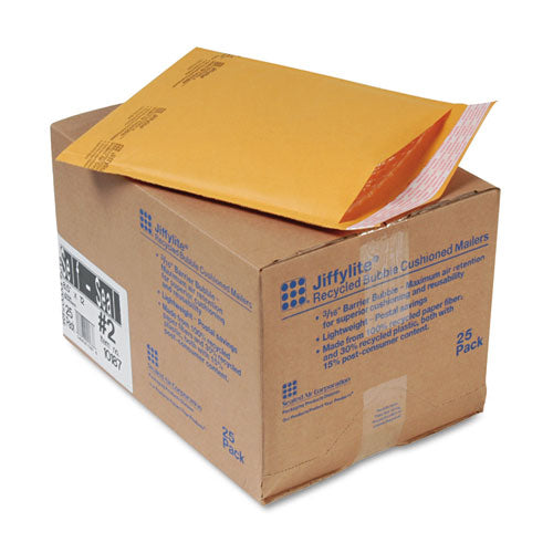 Image of Sealed Air Jiffylite Self-Seal Bubble Mailer, #2, Barrier Bubble Air Cell Cushion, Self-Adhesive Closure, 8.5 x 12, Brown Kraft, 25/CT