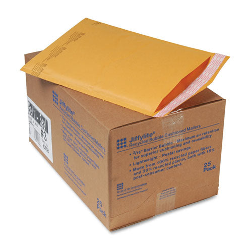 Image of Sealed Air Jiffylite Self-Seal Bubble Mailer, #3, Barrier Bubble Air Cell Cushion, Self-Adhesive Closure, 8.5 x 14.5, Brown Kraft, 25/CT