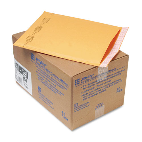 Image of Sealed Air Jiffylite Self-Seal Bubble Mailer, #4, Barrier Bubble Air Cell Cushion, Self-Adhesive Closure, 9.5 x 14.5, Brown Kraft, 25/CT