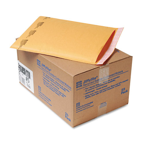 Image of Sealed Air Jiffylite Self-Seal Bubble Mailer, #5, Barrier Bubble Air Cell Cushion, Self-Adhesive Closure, 10.5 x 16, Brown Kraft, 25/CT