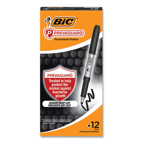 Image of BIC® PrevaGuard Permanent Marker, Fine Bullet Tip, Black, 12/Pack