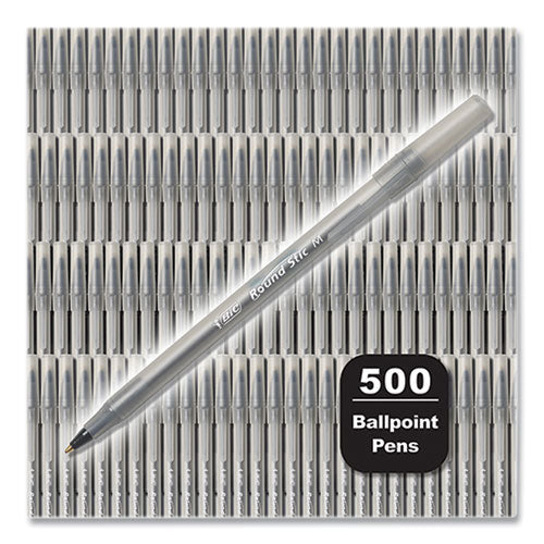 Image of BIC® Round Stic Xtra Life Ballpoint Pen, Stick, Medium 1 mm, Black Ink, Translucent Black Barrel, 500/Pack