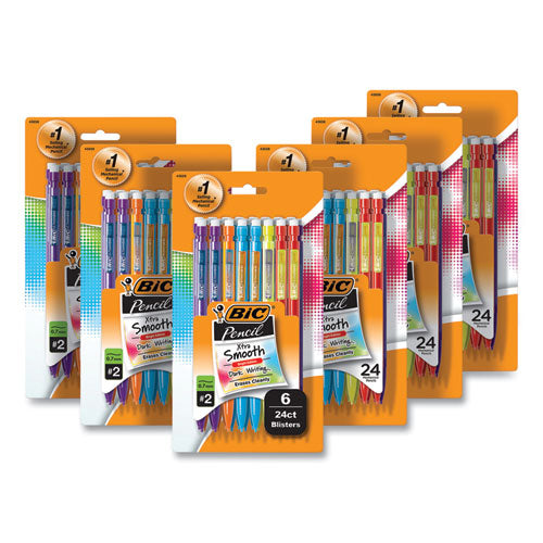 Image of BIC® Xtra-Smooth Bright Edition Mechanical Pencils, 0.7 mm, HB (#2), Black Lead, Assorted Barrel Colors, 24/Pack, 6 Packs/Carton