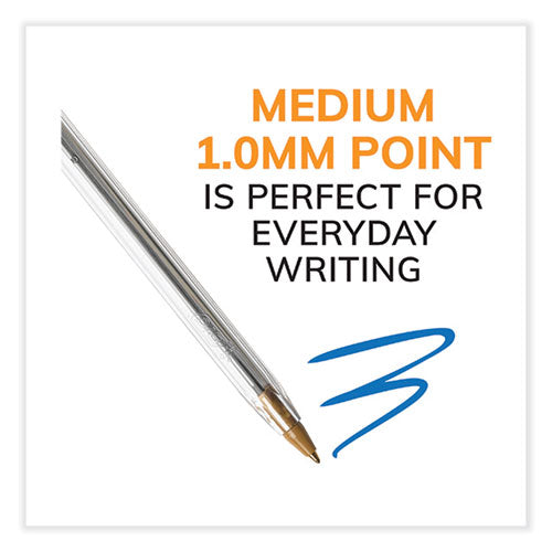 Image of BIC® Cristal Xtra Smooth Ballpoint Pen, Stick, Medium 1 mm, Blue Ink, Clear Barrel, 144/Pack