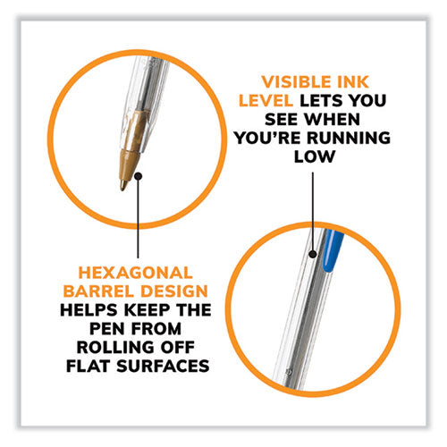 Image of BIC® Cristal Xtra Smooth Ballpoint Pen, Stick, Medium 1 mm, Blue Ink, Clear Barrel, 144/Pack