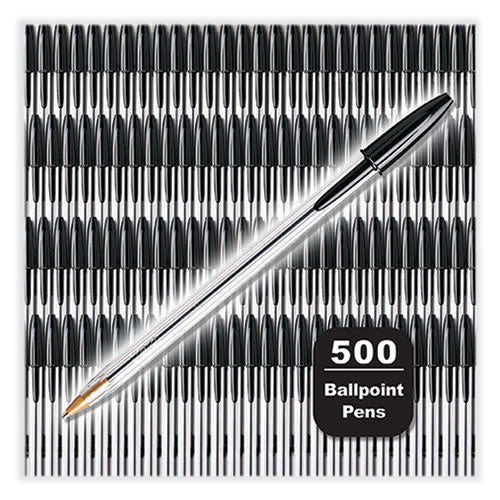 Image of BIC® Cristal Xtra Smooth Ballpoint Pen, Stick, Medium 1 mm, Black Ink, Clear Barrel, 500/Pack