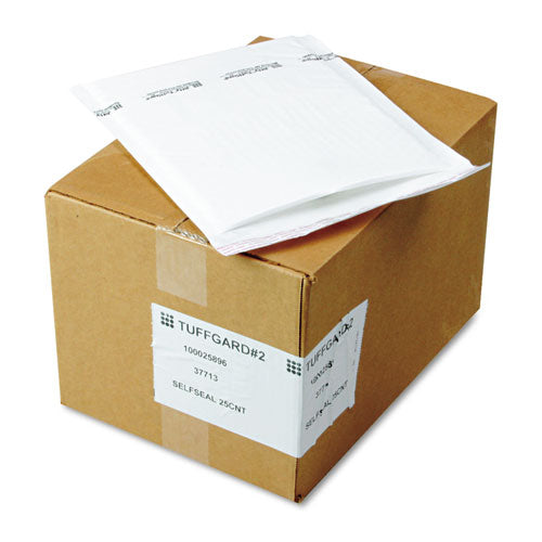 Image of Sealed Air Jiffy TuffGard Self-Seal Cushioned Mailer, #2, Barrier Bubble Air Cell Cushion, Self-Adhesive Closure, 8.5 x 12, White, 25/CT