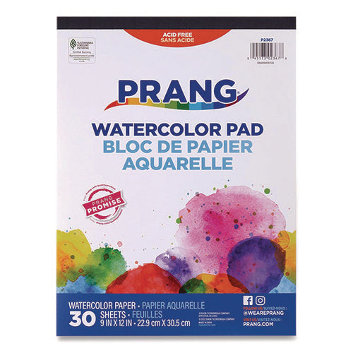 Image of Prang® Prang Watercolor Paper Pad, Unruled, White/Multicolor Cover, 30 White 9 x 12 Sheets