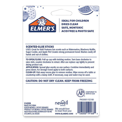 Image of Elmer's® Scented Glue Sticks, 0.21 Oz, Dries In Assorted Colors, 4 Scents