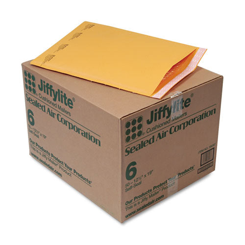 Image of Sealed Air Jiffylite Self-Seal Bubble Mailer, #6, Barrier Bubble Air Cell Cushion, Self-Adhesive Closure, 12.5 x 19, Brown Kraft, 50/CT