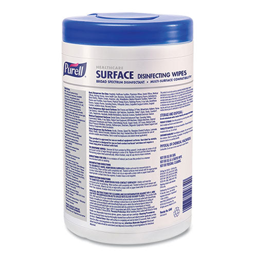 Image of PURELL® Healthcare Surface Disinfecting Wipes, 1-Ply, 7" x 10", Unscented, White, 110 Wipes/Canister, 6 Canisters/Carton