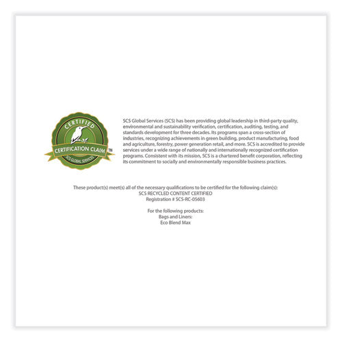 Image of Heritage Eco Blend Max Can Liners, 23 gal, 0.8 mil, 28" x 45", Green, 25 Bags/Roll, 10 Rolls/Carton