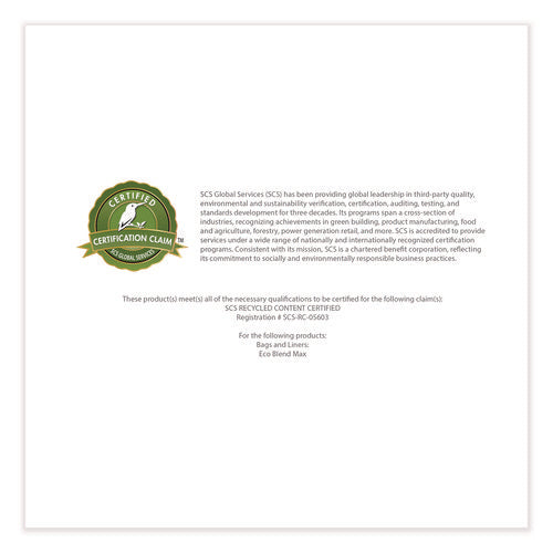 Image of Heritage Eco Blend Max Can Liners, 23 gal, 0.8 mil, 28" x 45", Blue, 25 Bags/Roll, 10 Rolls/Carton