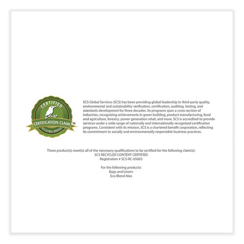 Image of Heritage Eco Blend Max Can Liners, 33 gal, 0.8 mil, 33" x 39", Clear, 25 Bags/Roll, 8 Rolls/Carton