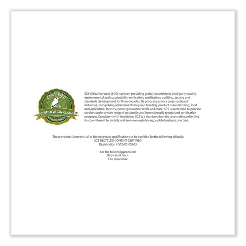 Image of Heritage Eco Blend Max Can Liners, 60 gal, 0.8 mil, 38" x 58", Blue, 20 Bags/Roll, 5 Rolls/Carton