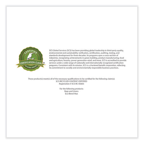 Image of Heritage Eco Blend Max Can Liners, 45 gal, 0.8 mil, 40" x 46", Blue, 25 Bags/Roll, 6 Rolls/Carton