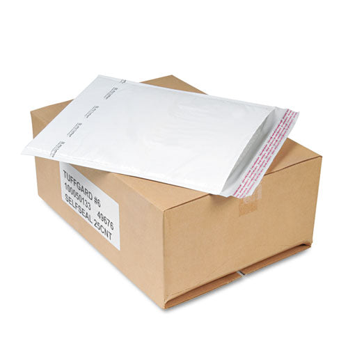 Image of Sealed Air Jiffy TuffGard Self-Seal Cushioned Mailer, #6, Barrier Bubble Air Cell Cushion, Self-Adhesive Closure, 12.5 x 19, White,25/CT