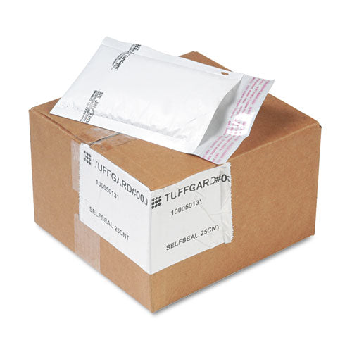 Image of Sealed Air Jiffy TuffGard Self-Seal Cushioned Mailer, #000, Barrier Bubble Air Cell Cushion, Self-Adhesive Closure, 4 x 8, White, 25/CT