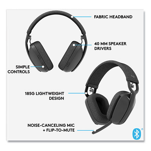 Image of Logitech® Zone Vibe 100 Wireless Noise Canceling Over-Ear Headphones, Graphite