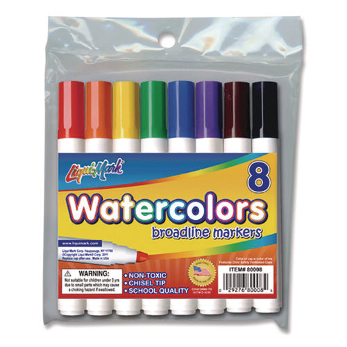 Image of Liqui-Mark® Broadline Watercolor Markers, Broad Chisel Tip, Assorted Colors, 8/Set