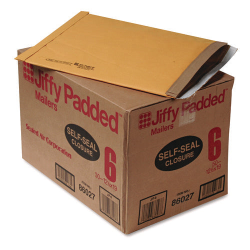 Image of Sealed Air Jiffy Padded Mailer, #6, Paper Padding, Self-Adhesive Closure, 12.5 x 19, Natural Kraft, 50/Carton