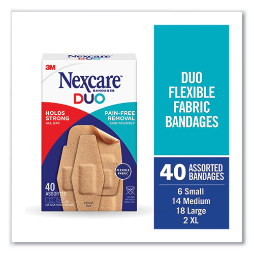 Image of 3M Nexcare DUO Bandages, Plastic, Assorted Sizes, 40/Pack