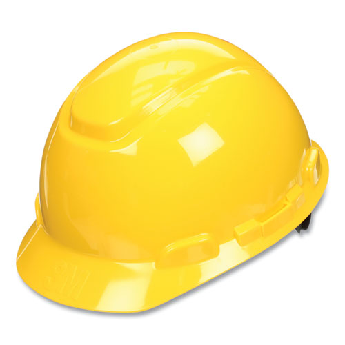Image of 3M SecureFit Hard Hat with Uvicator, Four-Point Ratchet Suspension, Yellow