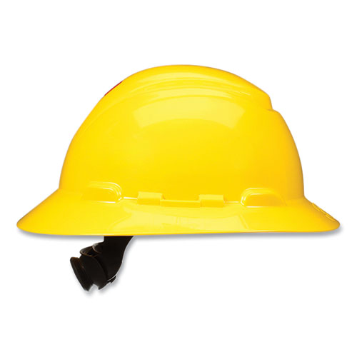 Image of 3M SecureFit Full Brim Hard Hat with Uvicator, Four-Point Ratchet Suspension, Yellow