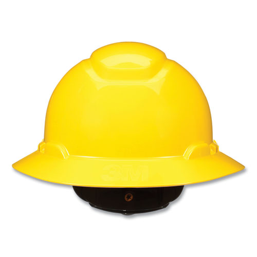 Image of 3M SecureFit Full Brim Hard Hat with Uvicator, Four-Point Ratchet Suspension, Yellow