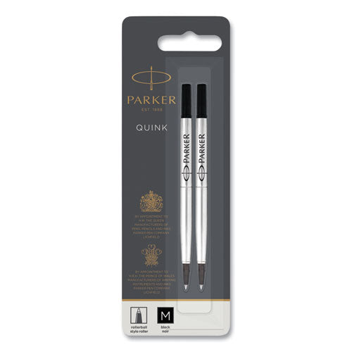 Image of Parker® Quink Refill for Parker Rollerball Pen, Medium Tip, Black Ink, 2/Pack