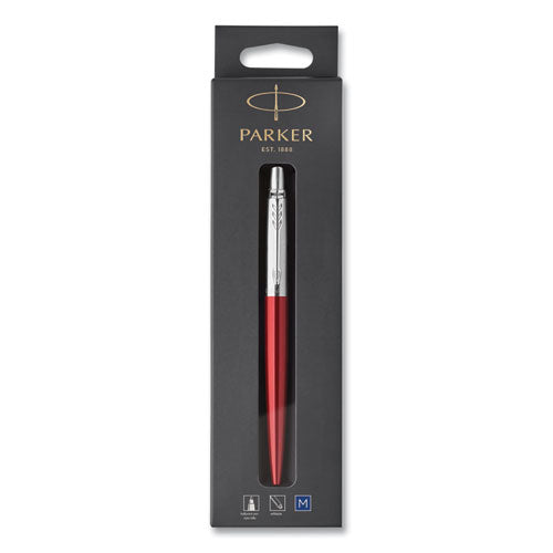 Image of Parker® Jotter Ballpoint Pen, Retractable, Medium 0.7 mm, Blue Ink, Kensington Red/Chrome Barrel