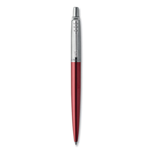 Image of Parker® Jotter Ballpoint Pen, Retractable, Medium 0.7 mm, Blue Ink, Kensington Red/Chrome Barrel