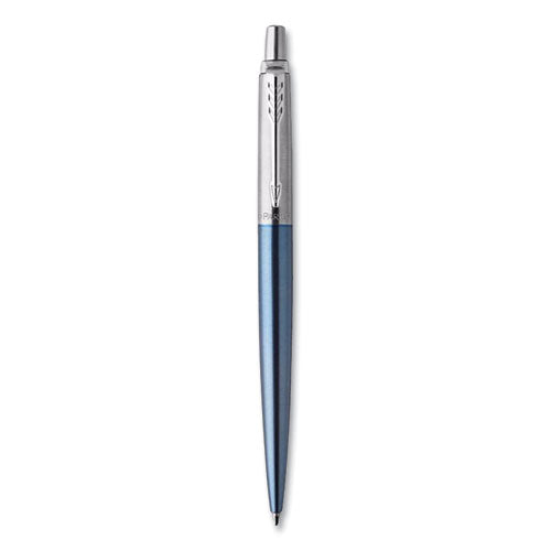 Image of Parker® Jotter Ballpoint Pen, Retractable, Medium 0.7 mm, Blue Ink, Waterloo Blue/Chrome Barrel