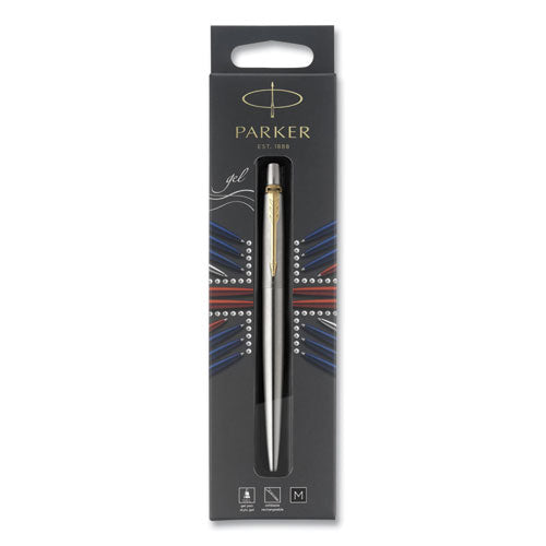 Image of Parker® Jotter Rollerball Pen, Retractable, Medium 0.7 mm, Black Ink, Stainless Steel Barrel